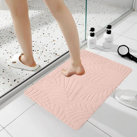 LSLJS Leaf Bathroom Rugs, 15.7"x23.6" Coral Velvet Incused Leaf Pattern Floor Mat Soft Thick Memory Foam Bath Rug Rubber Backing Non-Slip Quick Dry Super Absorbent Microfiber Carpet for Bathtub Toilet