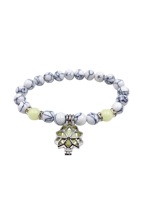 Lotus Bracelet for Women/Men - Noctilucent Luminous Turquoise Beaded Bracelet with Flower Pendants Glow in Dark Jewelry Hematite Stone Bracelet Valentine's Day Christmas Gifts