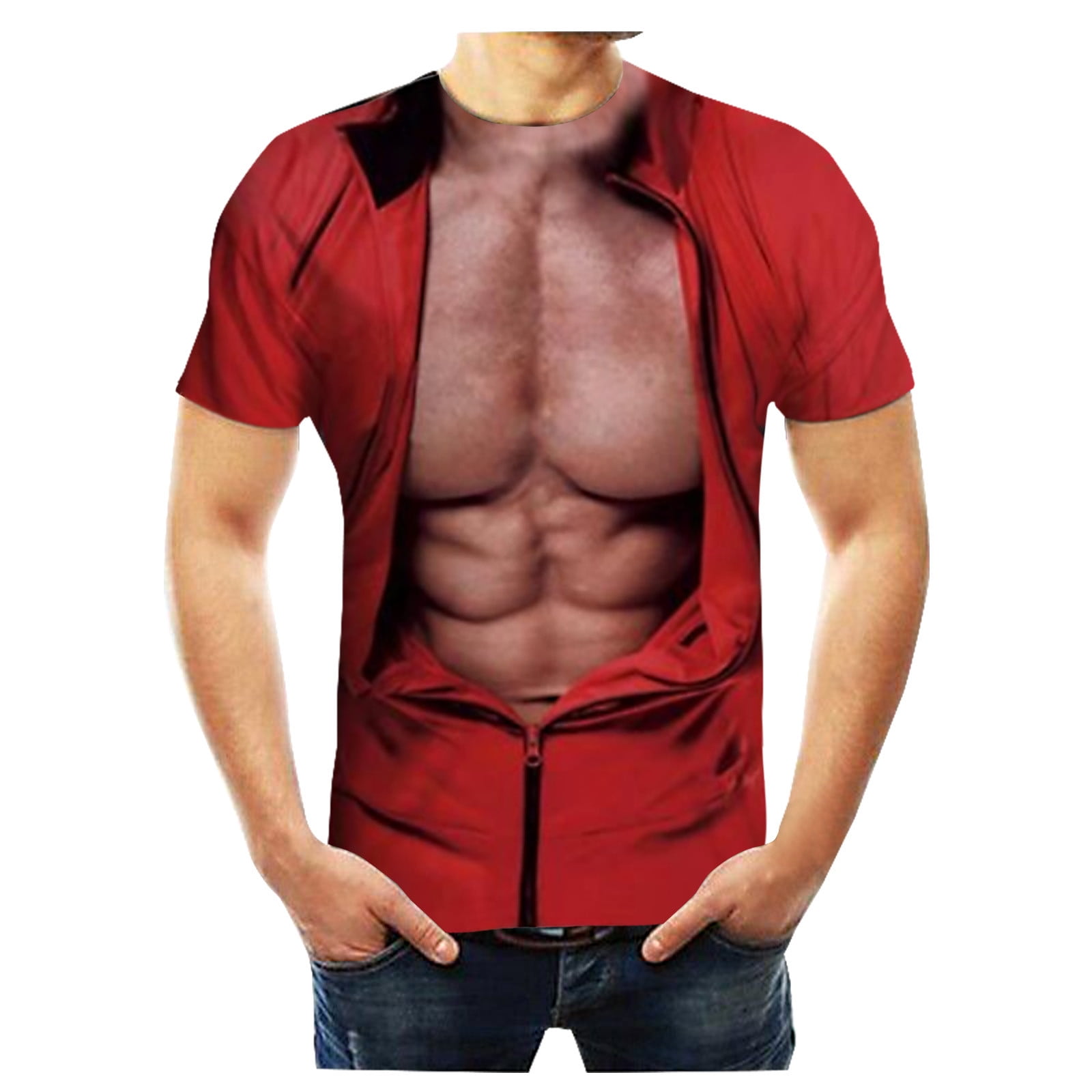 Hip-hop Spoof Chest Hair Muscle Men's Shirt T-shirt 3D Printing Street  Personality Trend Short-sleeved Comfortable O-neck Top