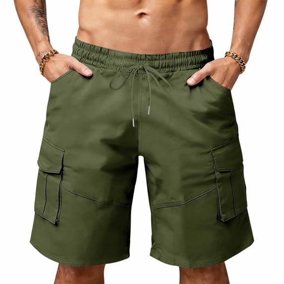LSLJS Mens Cargo Shorts Big&Tall Solid Color Drawstring Elastic Wasited Casual Shorts Loose Comfy Summer Outdoor Work Shorts, S-4XL