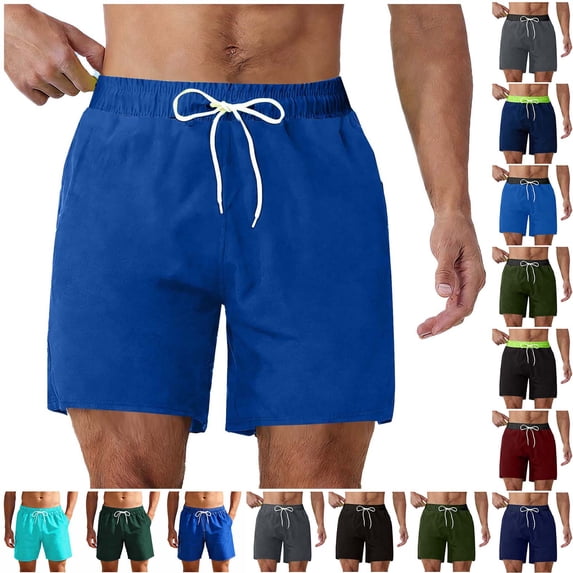 LSLJS Mens Swim Trunks with Liner Elastic Drawstring Big & Tall Board Shorts Solid Color Hawaiian Shorts Mens Bathing Suit Swimwear Swim Shorts L-3XL