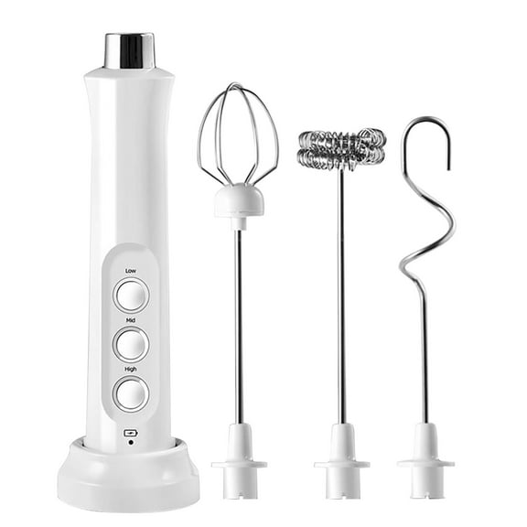 LSLJS Milk Frother Handheld,Electric Milk Foam Maker with Rechargeable base,3-speed Adjustable USB with 3 Replaceable Stainless Steel Whisk,Milk Foamer Whisk,Drink Mixer for Coffee, Eggbeater Kitchen