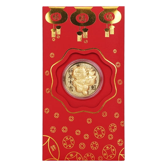 LSLJS Office Supplies Desk Organization New Year Auspicious Gold Coin Red Envelope Gold Foil Zodiac Chinese Red Envelope Office Decor