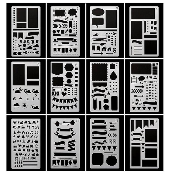 LSLJS Office Supplies Desk Organization Plastic Planner Stencils Journal Notebook Diary Scrapbook DIY Drawing Template Office Decor