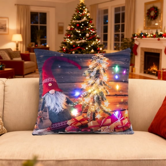 LSLJS Pillow Covers - Christmas Decorations LED Lights Throw Pillow Covers Two Mode Switching Printed for Gifts Sofa Couch Holiday Party, 18x18"