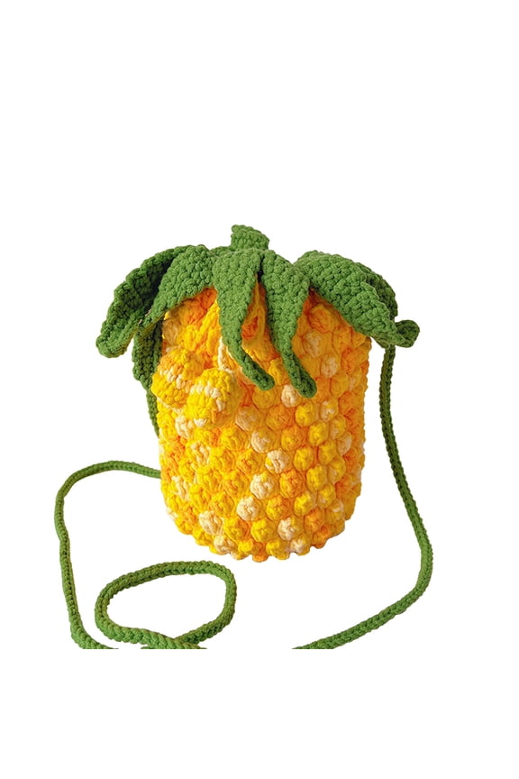 Pineapple Shape Knitted Bag, Hand-Woven Ananas Crossbody Bag, Small Combed Cotton Crochet Shoulder Bag Cute Fruit Handicrafts Yellow Tote Bag Birthday Valentines Gifts for Girls Kids