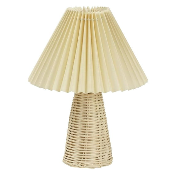 LSLJS Pleated Table Lamp, Modern Bedside Nightstand Lamp with Umbellate Flaxen Fabric Shade and Rattan Base Infinitely Dimmable Adjustable LED Night Lights for Bedroom Living Room Office Bulb Included