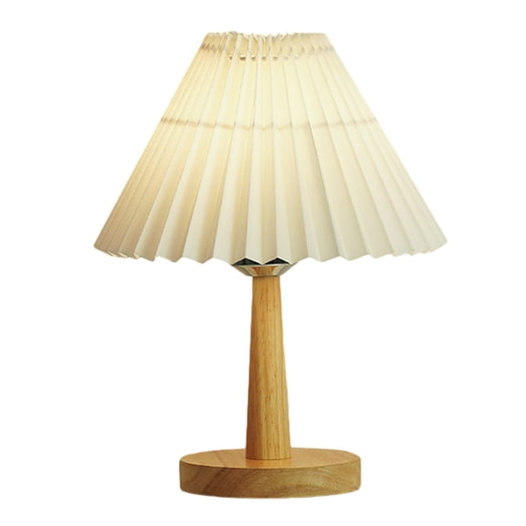 LSLJS Pleated Table Lamp, Modern Bedside Nightstand Lamp with Umbellate Flaxen Fabric Shade and Wooden Base Infinitely Dimmable Adjustable LED Night Lights for Bedroom Living Room Office Bulb Included