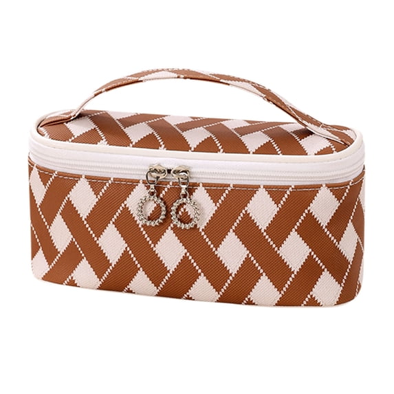 LSLJS Portable Makeup Bag, Valentine Gifts Stripe Pattern Cosmetic Bag with Double Zippers Travel Toiletry Bag with Handle and Divider Makeup Case Organizer and Storage for Women Girls