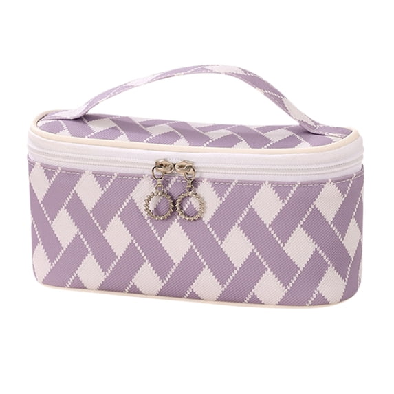 LSLJS Portable Makeup Bag, Valentine Gifts Stripe Pattern Cosmetic Bag with Double Zippers Travel Toiletry Bag with Handle and Divider Makeup Case Organizer and Storage for Women Girls