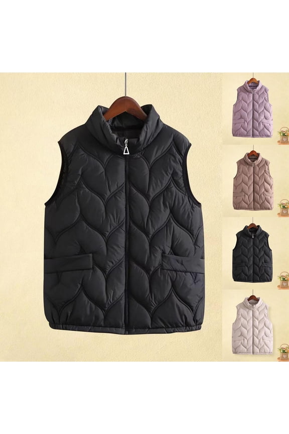 Puffer Vest for Women Winter Fleece Plus Size Stand up Collar Vest Jackets Warm Casual Solid Color Outwear Coats with Pockets, 3XL-5XL