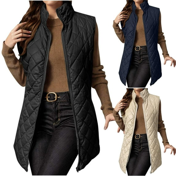LSLJS Puffer Vest for Women Winter Fleece Stand up Collar Vest Jackets Warm Casual Solid Color Sleeveless Outwear Coats, S-2XL