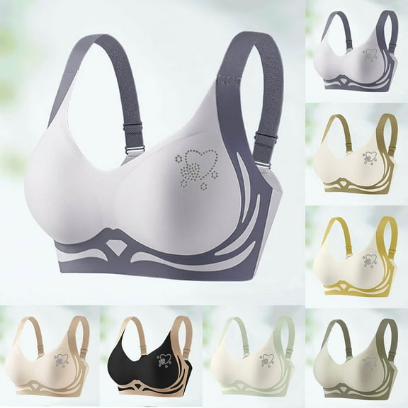 LSLJS Push up Bras for Women Plus Size No Underwire Bras Breathable Trendy Color Block Rhinestone Print Wireless Lingerie, Gifts for Women