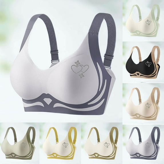 LSLJS Push up Bras for Women Plus Size No Underwire Bras Breathable Trendy Color Block Rhinestone Print Wireless Lingerie, Gifts for Women