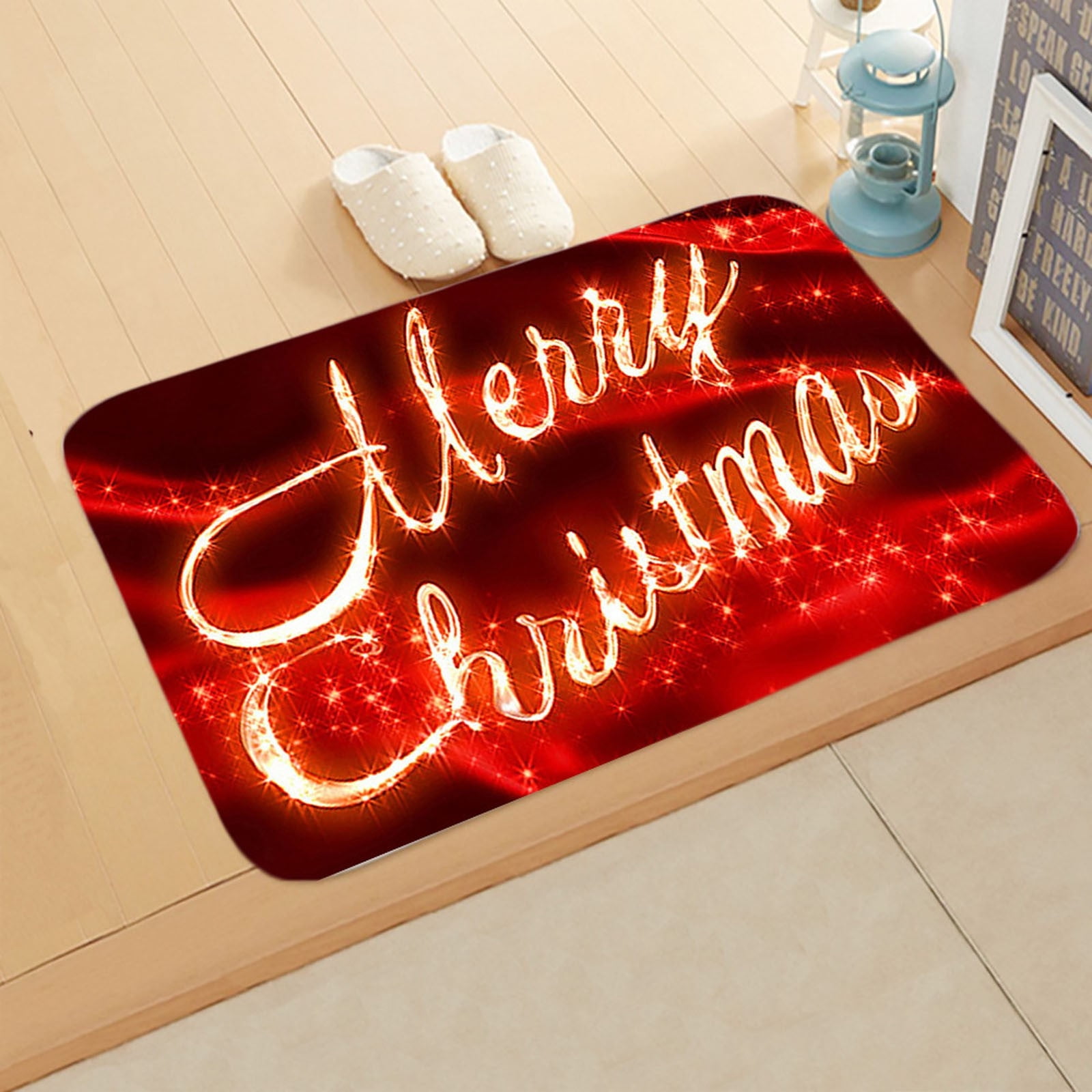 LSLJS Red Christmas Door Mat Christmas Rugs Xmas Reindeer Nonslip Home