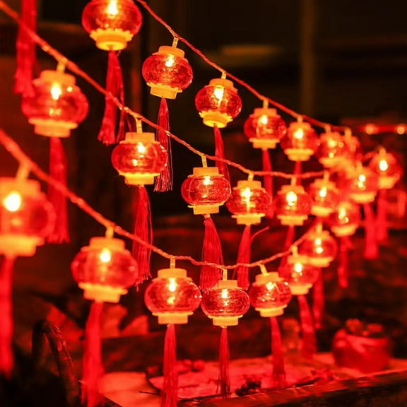 LSLJS Red Lantern String Lights, 118 inch Mini Red Lantern Shaped LED Night Lamp Battery Operated Chinese Spring Festival Traditional Hanging Ornaments Christmas Lights Decorations for Courtyard