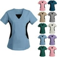 thumbnail image 1 of LSLJS Scrub Tops Women Nursing Uniform Fashion V-Neck Top, Casual Workwear Color Block Slim-Fit Top, S-2XL, 1 of 4
