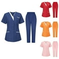 thumbnail image 1 of LSLJS Scrubs for Women Set Nursing Uniform Plus Size V-Neck Top Elastic Waist Pants, Comfort Cleaning Scrub Set Collar with 2 Buttons for Clnic Carer Nurse Workwear, S-3XL, 1 of 3