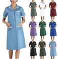 thumbnail image 1 of LSLJS Scrubs for Women Turn Down Collar Button Nurse Dress Casual White Color Block Work Dresses with Multi Pockets, S-2XL, 1 of 5
