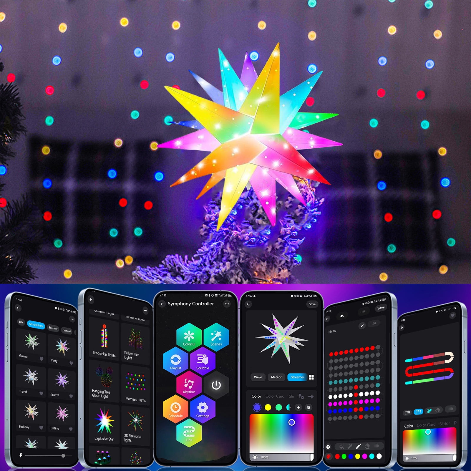 LSLJS Smart Christmas Tree Topper 9.8 inch Electirc Christmas Tree