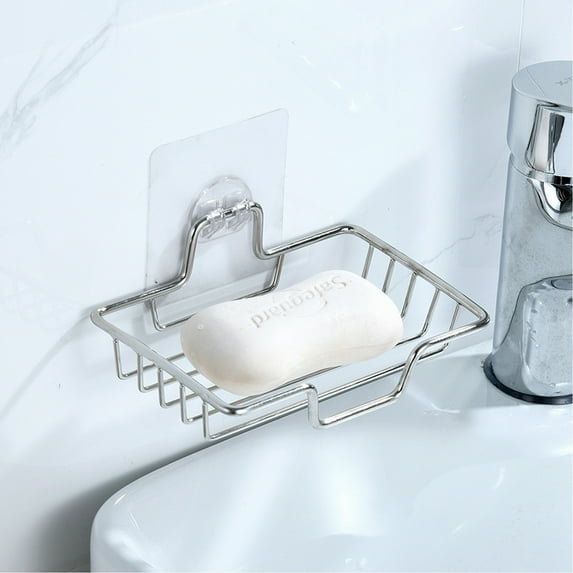 LSLJS Soap Dish Holder, Bathroom Organizers and Storage Wall Mounted Stainless Steel Soap Bar Holder Self Adhesive No Drilling Soap Tray Organizer Sponge Holder for Bathroom Kitchen Toilet