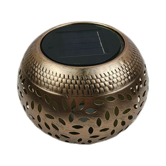 LSLJS Solar Lights Outdoor, 5.1 inch Retro Metal Round Pot Lanterns with Hollow Pattern Waterproof Solar Powered Warm White LED Lights Mini Garden Decorative Lamps for Patio Courtyard Pathway