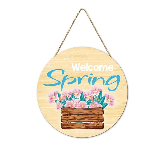 LSLJS Spring Welcome Door Sign for Front Door, Easter Decorations 11.4 inch Rustic Wooden Hanging Wall Plaque Sign with Flowers Pattern, Floral Wood Wreaths Door Hanger Spring Decor for Outdoor Porch