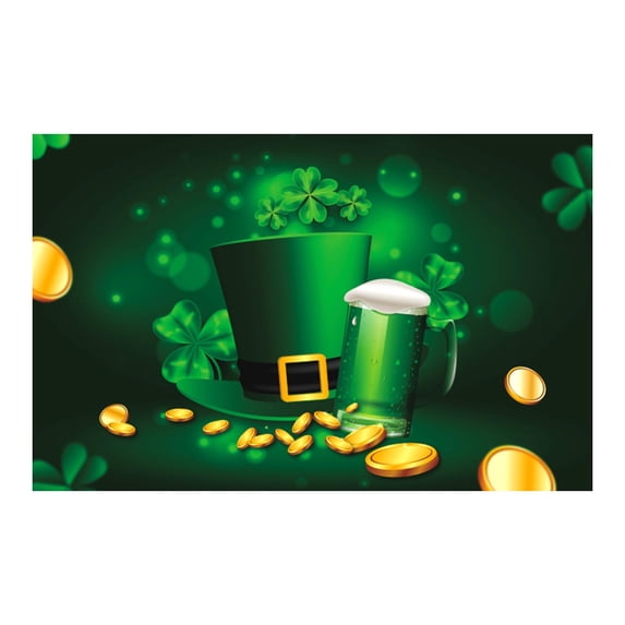 LSLJS St. Patrick's Day Banner Backdrop Decorations,35"x59" Fabric Green Leaves Trefoil Pattern Photo Background Irish Festival Flags Luck Green Yard Sign Spring Banners for Outdoor Party