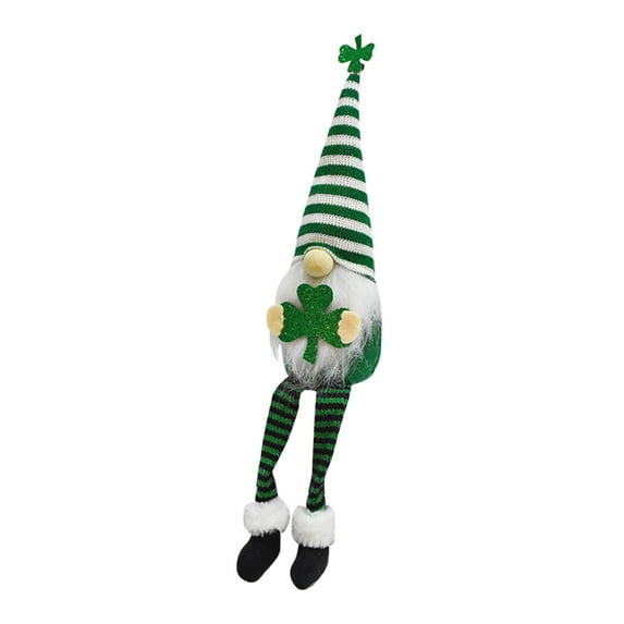 LSLJS St.Patrick's Day Faceless Doll, Green Leaves Irish Tomte Doll Gnome Ornaments, Trefoil Long Legs Leprechaun Dwarf Stuffed Plush Toys Tabletop Decor Party Favors St.Patrick's Gifts for Luck