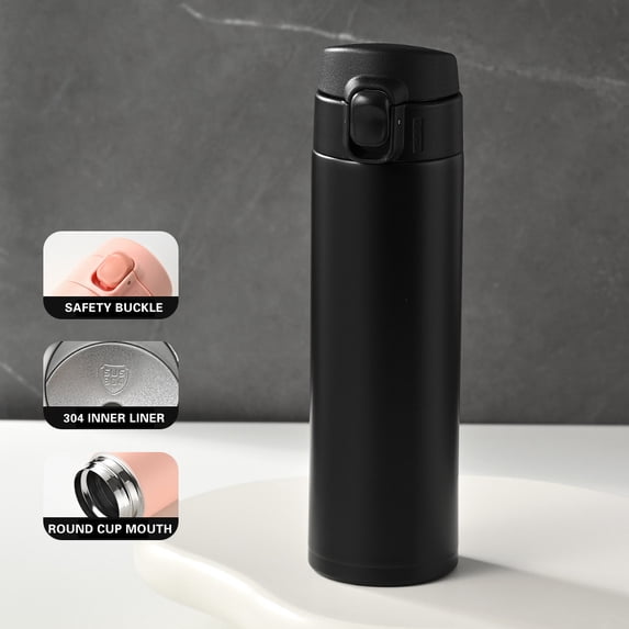 LSLJS Stainless Steel Insulated Water Bottle, 15oz Vacuum Tumbler Cup with Leak Proof Lockable Lid, Hot & Cold Double Walled Metal Thermos Poratble Simple Style BPA-Free Reusable Sports Water Bottle