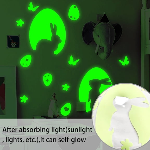 LSLJS Stickers Glow in The Dark Green Cartoons Rabbits Eggs Wall Stickers Luminous Universe Planet Self-Adhesive Fluorescent Night Sky Gift for Boys Girls Bedroom Living Room Easter Decorations