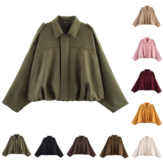 LSLJS Suede Jacket Women Batwing Long Sleeve Zip up Jacket Fashion Casual Solid Color Faux Suede Fall Clothes, S-L