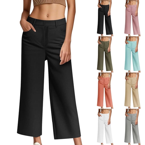 LSLJS Suit Pants for Women Cropped Elastic Waist Sweatpants Loose Casual Solid Color Work Pants with Pockets, S-2XL