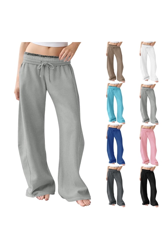 Sweatpants Women Low Rise Drawstring Waist Pants Casual Solid Color Wide Leg Joggers with Pockets, S-2XL