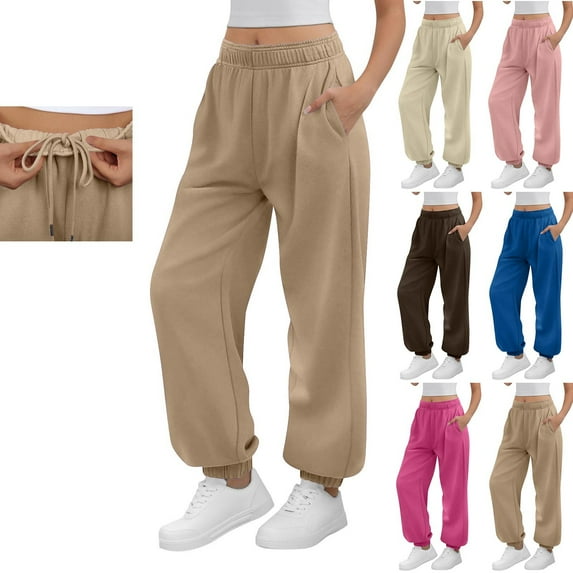 LSLJS Sweatpants Women Wide Leg Drawstring Waisted Athletic Joggers Baggy Solid Color Casual Work Pants with Pockets, S-2XL