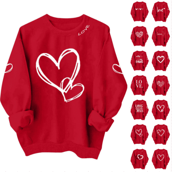 LSLJS Sweatshirt for Women Crewneck Long Sleeve Fall Sweatshirt Tops Casual Trendy Valentine's Day Heart Print Blouses, Gifts for Women, XS-XL