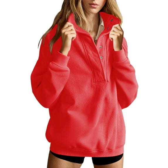 LSLJS Sweatshirt for Women Quarter Button Pullover Sweatshirts Trendy Casual Oversized Solid Color Shirts Fall Clothes, S-2XL