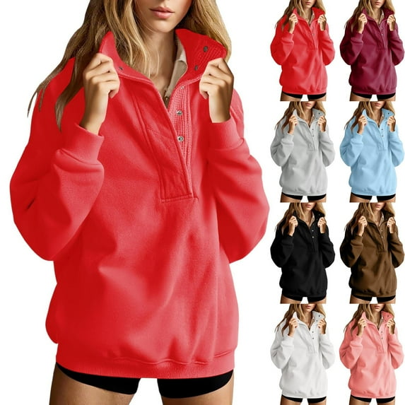 LSLJS Sweatshirt for Women Quarter Button Pullover Sweatshirts Trendy Casual Oversized Solid Color Shirts Fall Clothes, S-2XL