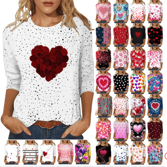 LSLJS T Shirts for Women Plus Size Crewneck Short Sleeve Tops Casual Cozy Valentine's Day Heart Print Tee Blouses, Gifts for Women, S-3XL