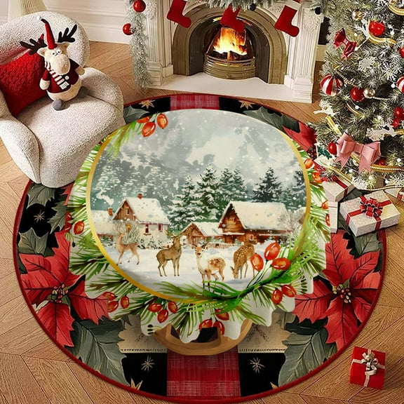 LSLJS Table Cover - Christmas Decorations Snowflake Winter Round 59" Tablecloth Spillproof Sturdy Table Cover for Dining Parties Camping Holiday
