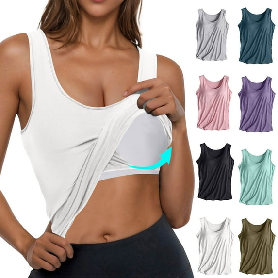 LSLJS Tank Top for Women Crewneck Sleeveless Tops Casual Fashion Solid Color Built in Bra Tank Tops, S-2XL
