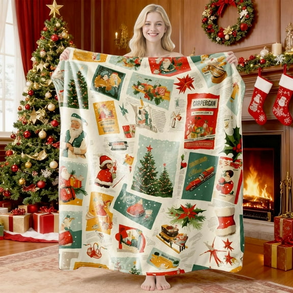 LSLJS Throw Blanket-Under $10 Christmas Decorations 40x28" Soft Warm Plush Blanket Winter Cozy Gifts Fleece Blanket for Couch Bed Festive Home Decor