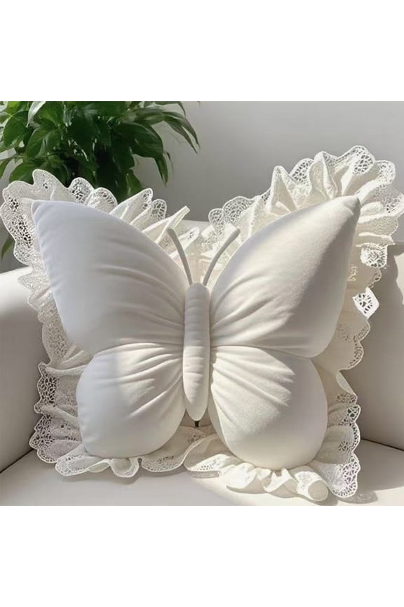 Throw Pillows Butterfly with Lace Ruffle Pillows 19" Soft Stuffed Seat Cushion Pillow for Couch Living Room Bed Home Decorative