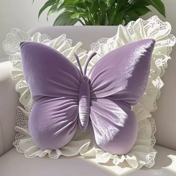 LSLJS Throw Pillows Butterfly with Lace Ruffle Pillows 19" Soft Stuffed Seat Cushion Pillow for Couch Living Room Bed Home Decorative