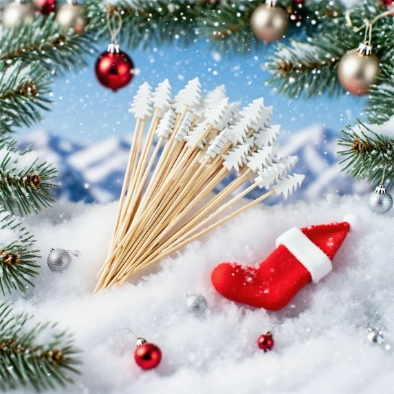 LSLJS Toothpicks Christmas Decorations-Snowflake Disposable Fruit Cocktail Picks Dessert Food Appetizers Winter Party Decor 100 Count