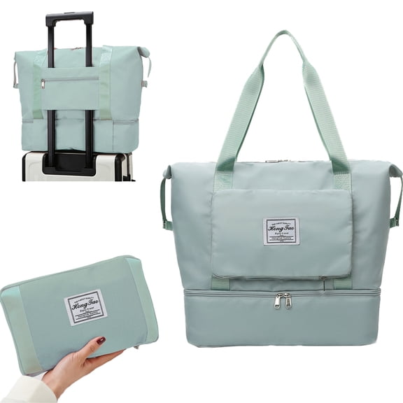 LSLJS Travel Duffel Bag, Large Capacity Weekender Bags with Trolley Sleeve and Shoes Compartment, Waterproof Sport Gym Tote Bag Personal Item Bag Foldable Carry on Luggage Overnight Bag for Women Men