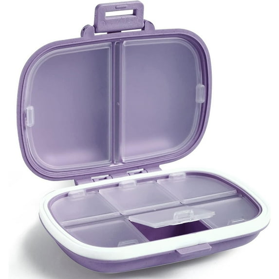 LSLJS Travel Pills Organizer, 8 Compartments Portable Daily Pills Case Solid Color Pills Dispenser Waterproof Double Sided Pills Supplement Box Medicine Vitamin Holder Container for Pocket Purse