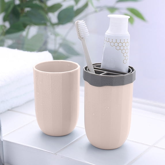 LSLJS Travel Toothbrush Cup Case, 3 in 1 Portable Plastic Toothbrush Holder with Cover Toothbrush Storage Box Tooth Brush Towels Container 2 Mouthwash Cup with Ring Organizer for Travel Camping