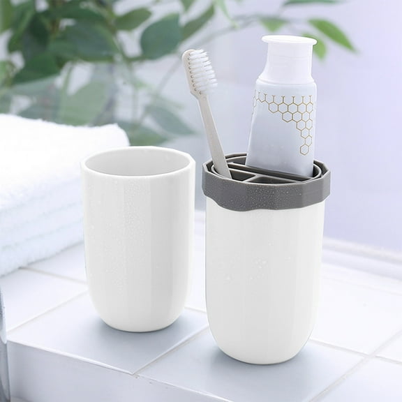 LSLJS Travel Toothbrush Cup Case, 3 in 1 Portable Plastic Toothbrush Holder with Cover Toothbrush Storage Box Tooth Brush Towels Container 2 Mouthwash Cup with Ring Organizer for Travel Camping