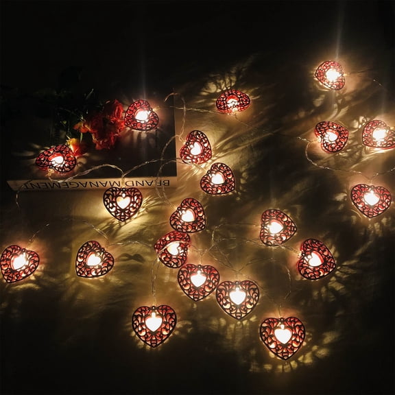 LSLJS Valentine Heart Shape String Lights, Valentine Decorations 118.1 inch Red Hollow Heart LED Lights Battery Operated Forever Love Scene Layout Hanging Ornamnets Lamp for Party Wedding Engagement